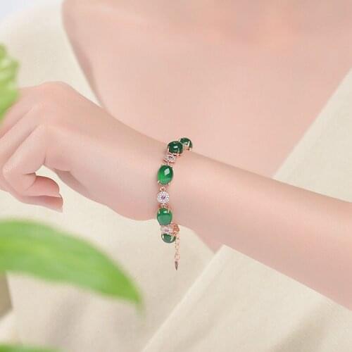 Charm Natural Green Jade Beads Bracelet Bangle Adjusted Rose Gold 925 Sterling Silver Gemstone Bracelets For Women Girl Jewelry