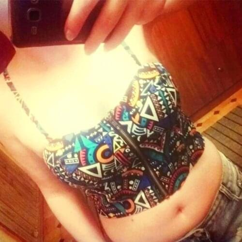 Womens Multicolor Printed Camisole Geometric Camis Slim Fit Crop Tops Women Spaghetti Strap Short Corset Top Female