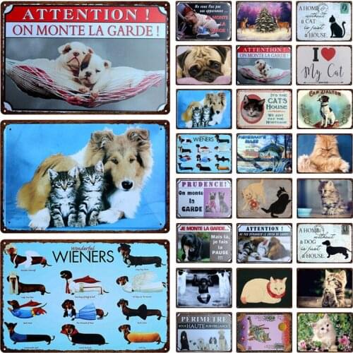 Animals Poster Dog Cat Retro Plaque Metal Tin Sign Vintage Painting Plaque Pub Bar Pet Store Home Decor