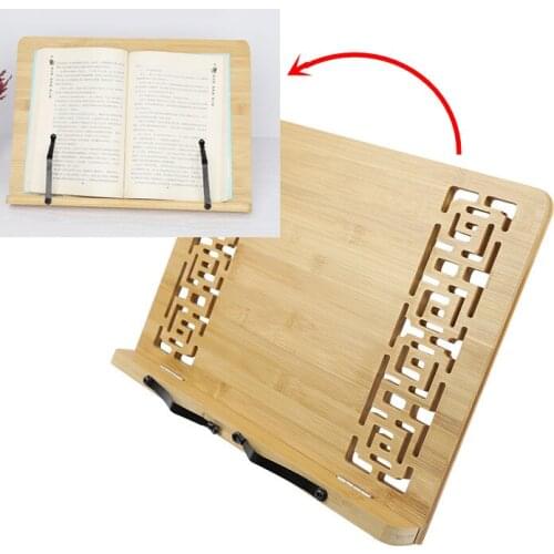 1pcs Bamboo wood book holder Adjustable Reading bracket Hollow out for Tablet Sheet music Cookbook Home Study Room Stand Fixed