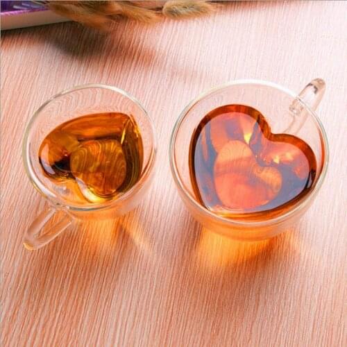 1Pc Double-Layer Glass Cup Love Ins Drinking Tea High Borosilicate Glass with Handle Home Decor Teaware Drinkware 180Ml 240Ml