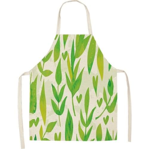 1 Pcs Green Plant Pattern Kitchen Aprons for Woman Cotton Linen Sleeveless Apron for Cooking Baking Restaurant Pinafore Home