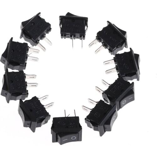 10Pcs KCD1-11 250VAC/3A 6A 125V AC 2P Switches 10*15MM Small Black Rocker Switch