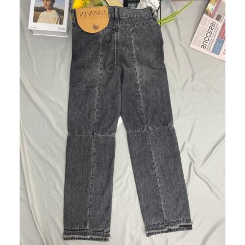 115956 Trendy Brand Luxury Design Autumn New Fashion Classic Casual Versatile Simple Grey Patchwork Pants Women Jeans