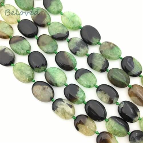15x20mm Oval Green Agates Slice Loose Beads, Polished Agat Slab Gems Stone Necklace Making Accessories, BG18331