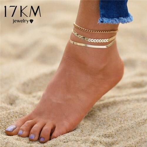 17KM 3pcs/set Gold Color Snake Chain Anklets For Women Beach Foot Jewelry Leg Chain Ankle Bracelets Women Accessories
