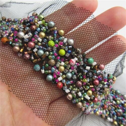 45CM/Lot Vintage Colorful Pearl Beaded Lace Trim Ribbon Mesh Fabric Handmade Sewing Craft For Costume Hat Decoration 3cm wide