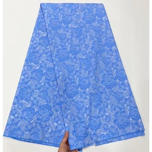 5Yards Blue African Brocade Fabric Floral Jacquard Lace Material Flower Nigerian Damask Cloth Tissus Africaine For Dress PJZ20
