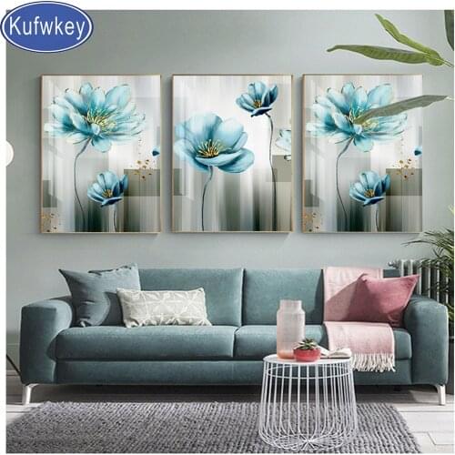 5d Diy diamond painting Green Flowers Draw full square drill diamond embroidery rhinestone painting diamond mosaic 3pcs set