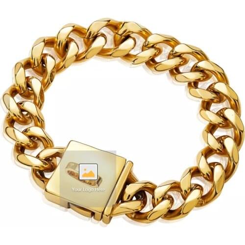 Custom Bully Dog Accessories Gold Chain Pit Bull Dog Collar 23MM Stainless Dog Choker 18K Cuban Chain Pet Collars