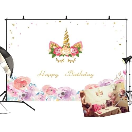 BEIPOTO Unicorn Party Flower Birthday banner Baby Photography Backgrounds dessert table Photographic Backdrops For Photo Studio