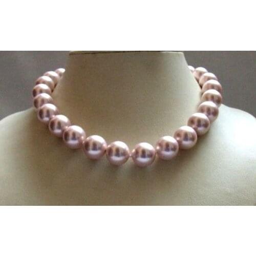 Free shipping >>>>>round south sea mother of pearl bib 14MM necklace everyday pink 18INCH