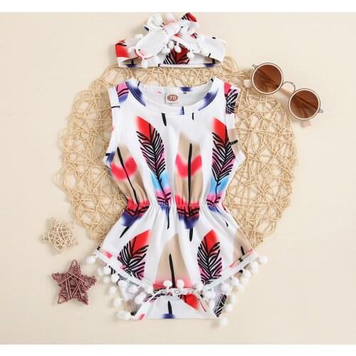 Summer Baby Girls Bodysuit + Headband Cotton Tassel Sleeveless Girl Jumpsuit Infant Clothing 1-2 Years Newborn Baby Girl Clothes