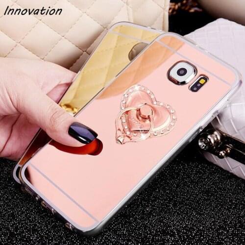 New Luxury Plating Finger Ring Holder TPU Soft Silicone Mirror Cover For Samsung Galaxy S7 edge S6 S8 S9 S10 Plus Phone Case