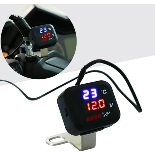 Motorcycle Digital Thermometer KOSO Voltmeter Temperature Voltage Display Gear Indicator With USB Charge Water Temp Meter Gauge