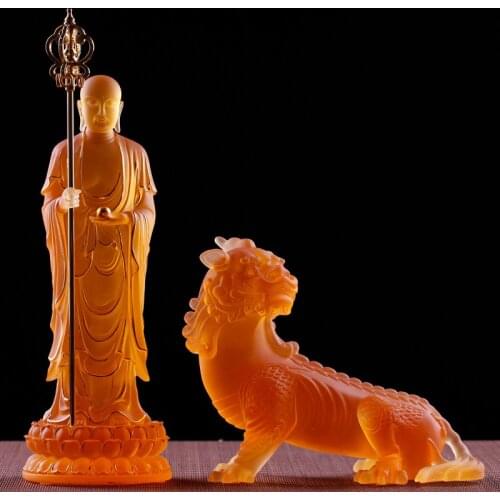 Color Glazed Earth Store Bodhisattva Ksitigarbha Figure of Buddha Peace Auspice Buddha Statue Crystal Sculpture Dizang Buddhist