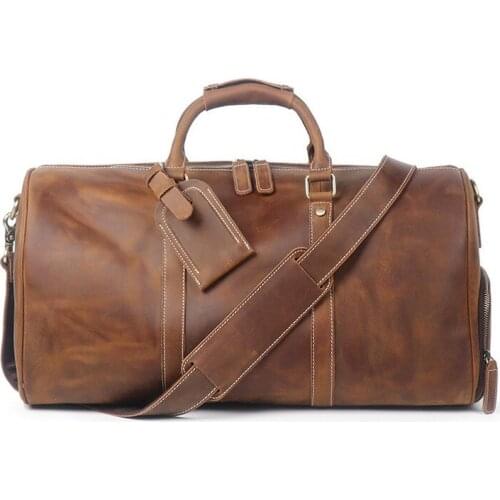 Genuine leather Business Travel Handbag Large Capacity Real Cow Leather Weekend Casual Luggage Bag Big Office Trip Shoulder Bags