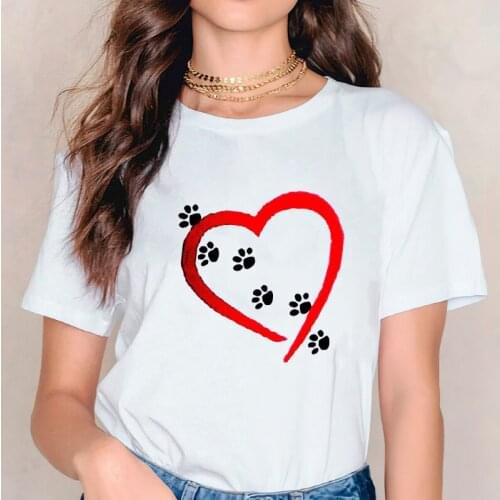 T Shirts for Women T-shirts Dog Paw Cat Love Geometric Clothing Animal Womens Stylish Top Ladies Print Lady 2021 Tee T-Shirt
