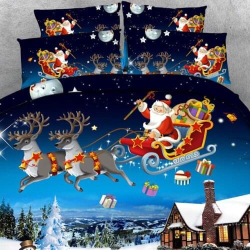 Royal Linen Source Brand 3 Parts Per Set Magical Santa delivers presents 3d Christmas bed set Christmas decorations for home