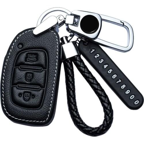 Leather Car Key Case Cover For Hyundai Grand Santa Fe IX45 GENESIS EQUUS AZERA Creta I10 I20 Tucson Elantra Santa Fe