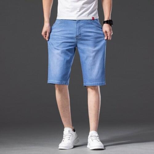 Plus Size Shorts Jeans 46 44 42 40 Summer Men Business Lyocell Denim Shorts Fashion Casual Stretch Blue Thin Short Jeans Male
