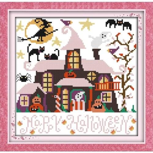 Halloween cabin cross stitch kit 14ct 11ct count print canvas stitches embroidery DIY handmade needlework plus