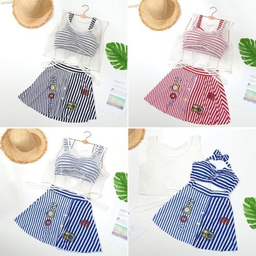 2021 New Fashion Ladies Striped Swimsuit Three-piece High Waist Slim Hot Spring Swimsuit Bikini