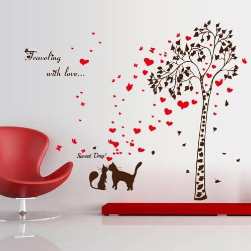 Couples cat wall sticker PVC Material DIY Love cats wall decals For Living room bedroom sofa background wall decor sticker