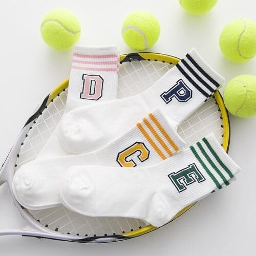 Gift 1 Pair Women Cotton Socks Casual Striped Letters Sport Short Ankle Preppy Style Cute Girls Socks Harajuku Japanese 200-833