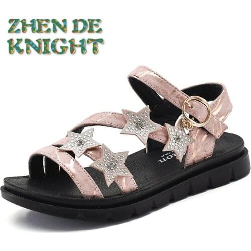 Rhinestone Girls Sandals Fashion Cartoon Kids Casual Sandals For Girls Soft Leather Summer Children Teen Girls Shoes Beach Shoes