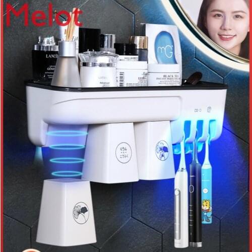 Smart Toothbrush Sterilizer UV Sterilization Electric Wall-Mounted Punch-Free Bathroom Toothbrush Rack Toothpaste Squeezer