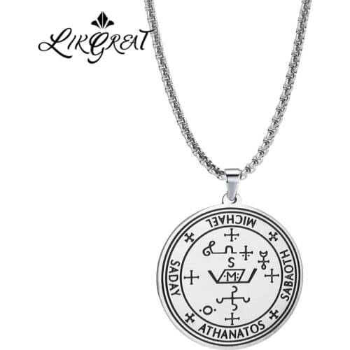 LIKGREAT Vintage Stainless Steel Necklace Women Men Michael Angels Talisman Charm Pendant Necklace Link Chain Religion Jewelry