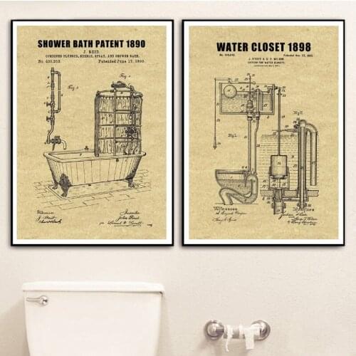 Bathroom Blueprints Vintage Posters and Prints Toilet Decor Water Closet Sign Wall Art Canvas Painting Bathroom Decoration