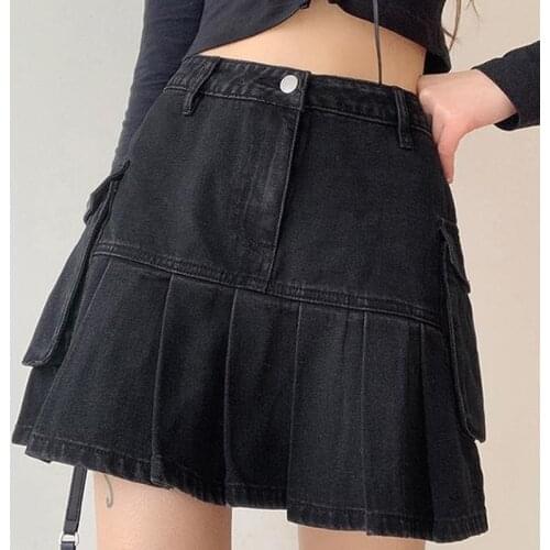 Skirts Women Folds Denim Mini Sexy High Waist Kawaii Streetwear Korean Style Skirt A-Line Vintage Fashionable Harajuku Girls