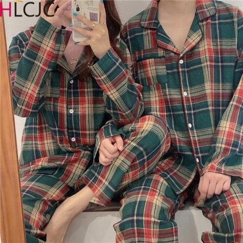 Green Christmas Pajamas Couple Pajamas Set Plaid Sleepwear Autumn Winter Cotton Pyjamas Women & Men Long Sleeve Pijama Mujer