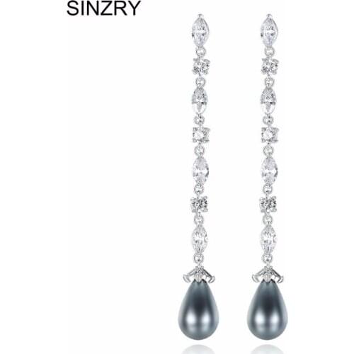 SINZRY clear white cubic zircon drop earrings environmental simulated pearl waterdrop earrings for women jewelry gift