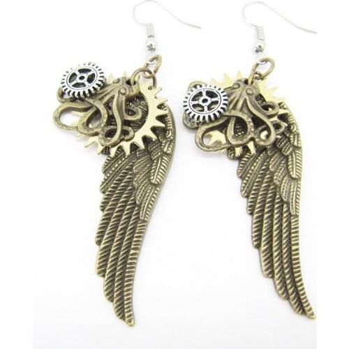 Gothic Vintage Wings Gear Metal Earrings For Women Punk Fashion Trendy Cool Steam Age Gear Earrings Statement Jewelry New Gifts