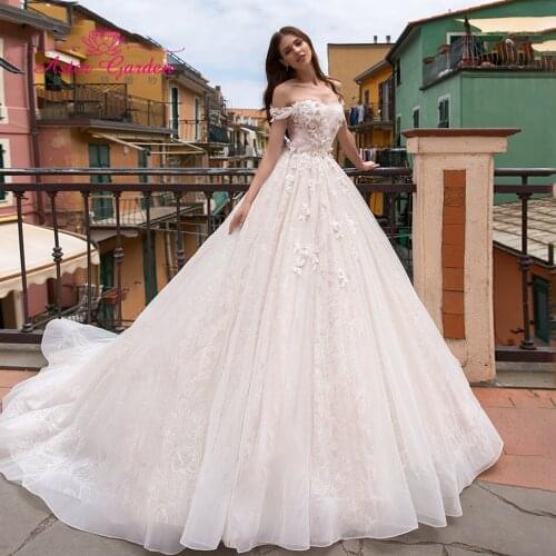Aster garden A-Line Wedding Dress 2021 Romantic Beaded Lace Flowers Off the Shoulder Princess Bridal Dresses Vestido De Noiva