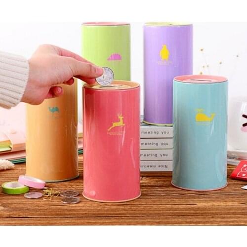 1PC Cute Animal Print Creative Gift Saving Bank Money Box Tin Coin Cartoon Zoo Piggy Bank Store Random Color LF 067