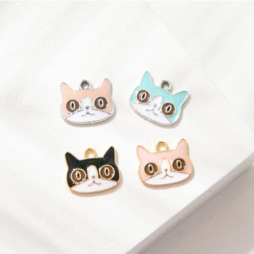 10Pcs Enamel Silver Plated Cat Charms Pendant for Jewerly DIY Making Bracelet Women Earrings Necklace Accessories Findings Craft