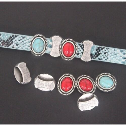 10pcs Antique Silver Color 10x2mm Flat Leather Spacer Stone Slider Beads for 10mm leather Bracelets & Bangles Jewelry Making