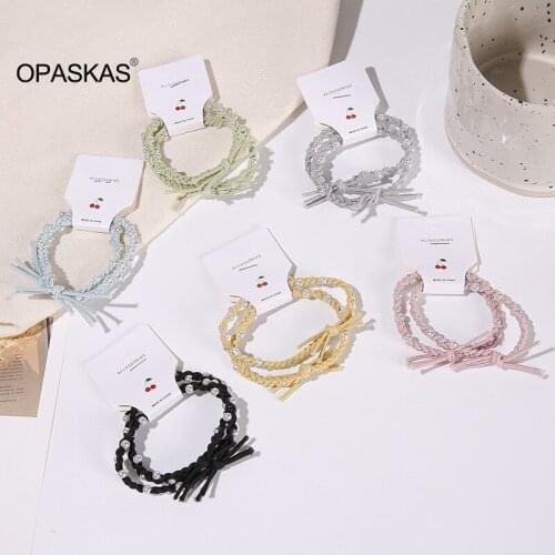 2pcs Pearl Hair Rope 6 Colors Hand-woven Beaded High Elasticity Bracelet Ponytail Holder Hair Accessories for Women PT PT