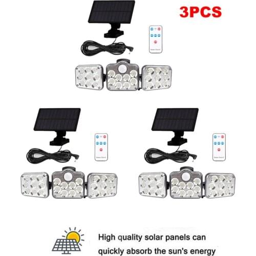 3pcs 138 led seperable remote Solar Light PIR Motion Sensor Garden Wall outdoor Solar street lamp Waterproof Smart Lamps cable