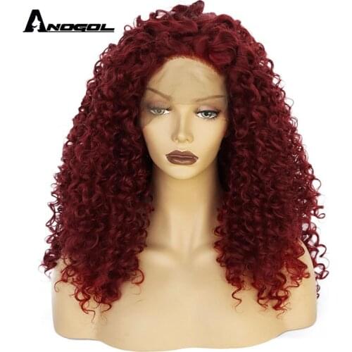 Anogol Dark Red Lace Front Hair Wigs for Black Women Deep Wave Curly Frontal Bob Wig Long 24 inch Water Wig Full