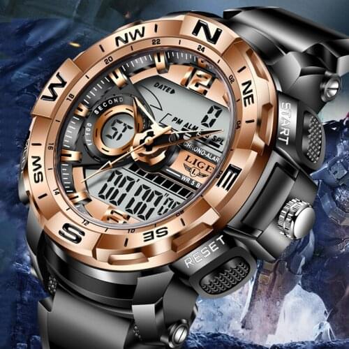 LIGE Men Military Sport Wrist Watches For Men Dual Display Wristwatch Army Outdoor Waterproof Male Watch Relogio Masculino+Box