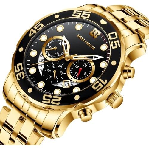 Mens Watches Top Brand Luxury Gold and Silver All Metal Material Fashion Clock Chronograph for Men montre homme