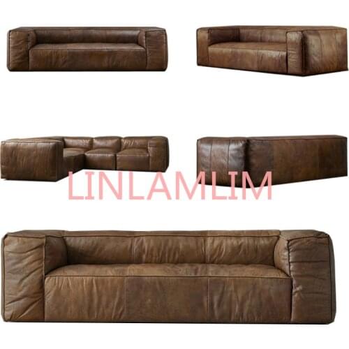 Living room Sofa 1+2+3 seat oil wax genuine cow leather couch Nordic Chesterfield modern american style Cinema muebles de sala c