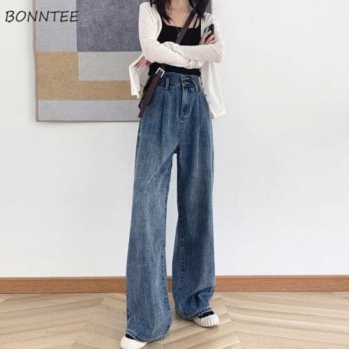 Jeans Women Wide Leg Trousers High Waist Hot Sale Loose Cozy Vintage Full Length Denim Female Student Fashion Street Young Chic