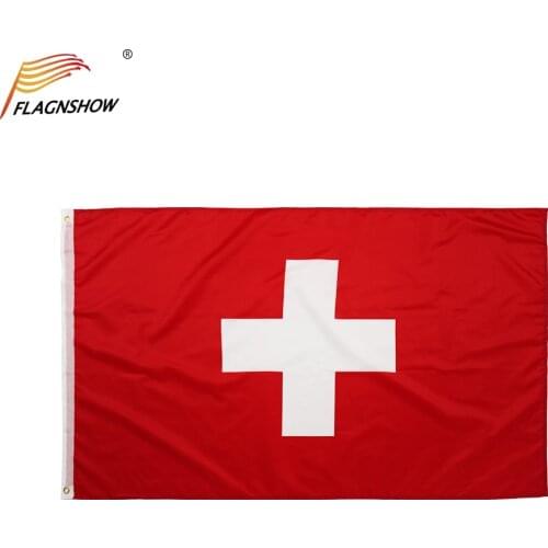 Flagnshow Switzerland Flag One Piece 3X5 FT Hanging Polyester Swiss National Banner with Brass Grommets