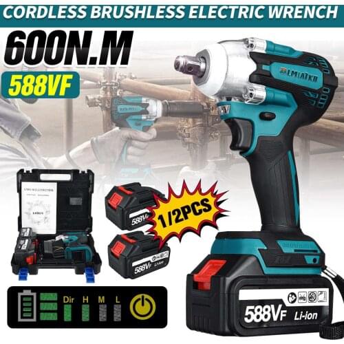 Upgrade 4 Speed Brushless Cordless Electric Impact Wrench Rechargeable 1/2 inch Wrench Power Tools with 1/2 Battery 588V